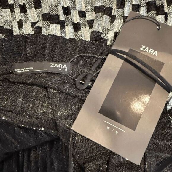 NWT‎ ZARA Black and Silver Metallic Party Mini Dress Waist Ruffle Size Small - Picture 7 of 14